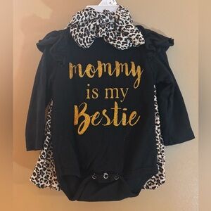 Black and Gold Baby Onesie with Leopard Print 6-12 Months